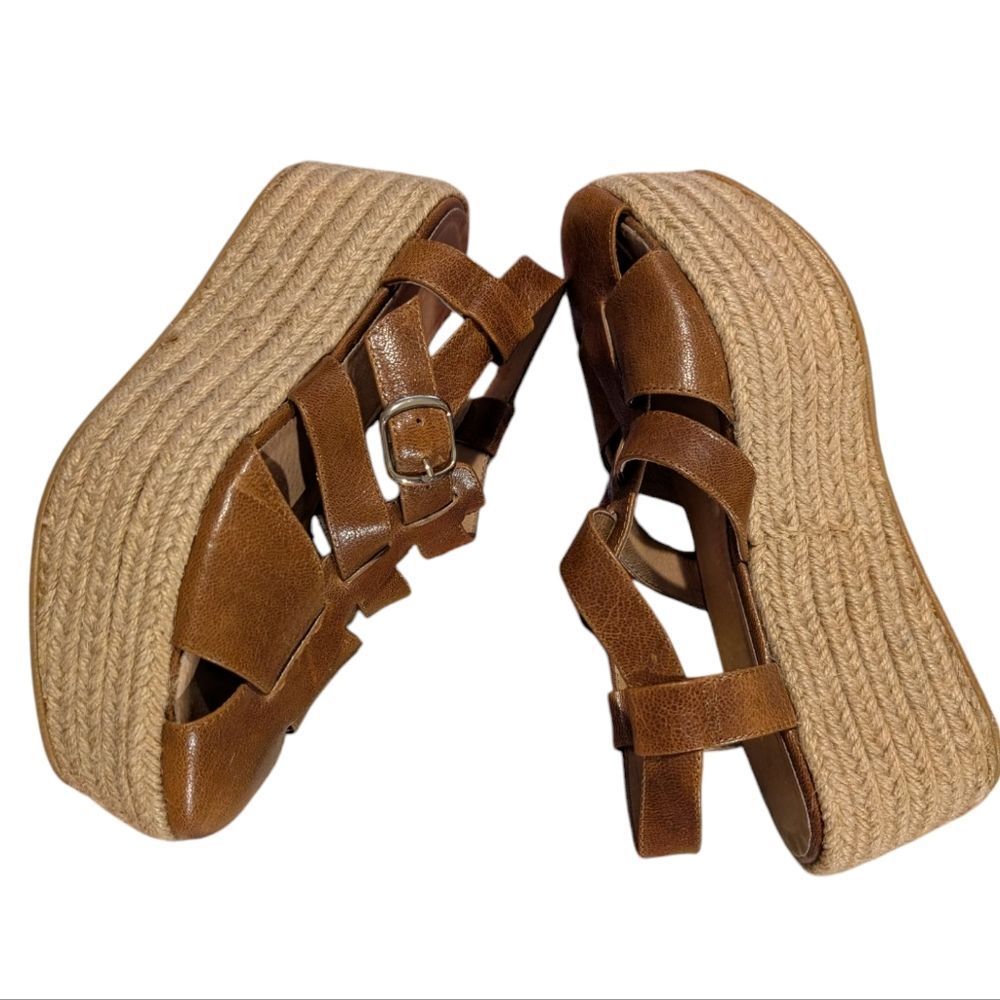 All Black Brown Platform Espadrilles Fisherman Sandals Size 38 Women's